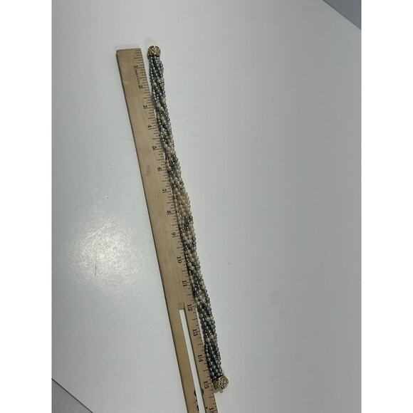 White & Silver-Blue Faux Pearl Six Strand Necklace Chocker Vintage Etch 2 Prym - Picture 9 of 11